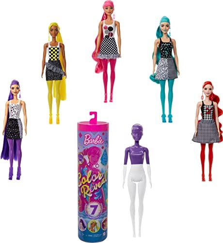 Barbie Color Reveal -Serie Monocolor, Bambola con 7 Sorprese, Assortimento Casuale, Giocattolo per Bambini 3+ Anni,