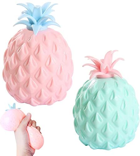 ZoneYan 2 Pezzi Squishy Ananas, Antistress Ananas, Ananas Giocattolo, Ananas Fidget, Giocattoli Sensoriali Antistress, Allevia l'Ansia, Blu, Rosa, Bambini e Adulti