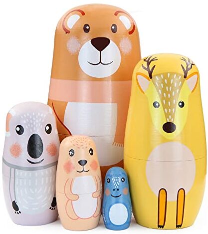 Boerni Set di 5 bambole di nidificazione animali cartoni animati orso alce koala modello impilabile bambole matrioska bambola per bambini compleanno Natale Pasqua regalo decorazione casa