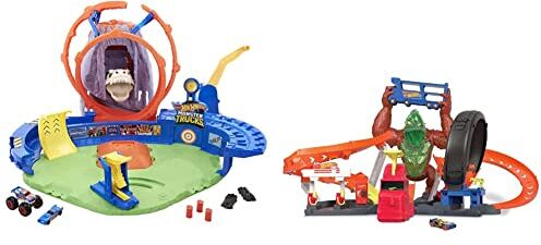 Hot Wheels Playset Monster Trucks Arena Vulcano con Luci, Suoni e 2 Veicoli e 2 Lanciatori & City Assalto del Gorilla Velenoso Playset con Lanciatore e Macchinina Luci e Suoni