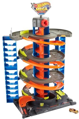 Hot Wheels - City Mega Garage Twist Playset con Ascensore a Spirale e Oltre 60 Posti Auto, Include 1 Macchinina in Scala 1:64, Giocattolo per Bambini 4+ Anni,