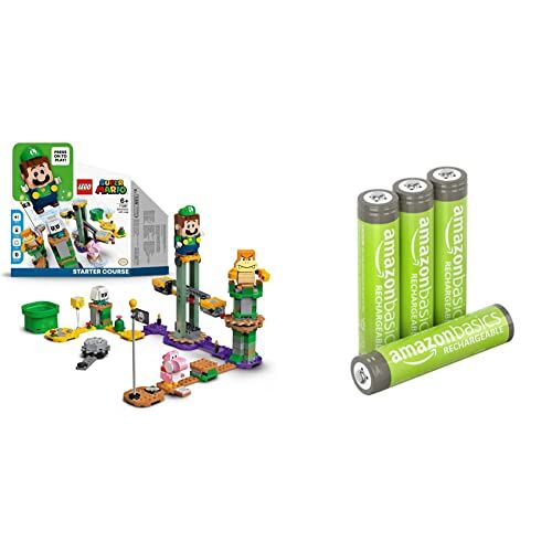 Lego 71387 Super Mario Avventure di Luigi Starter Pack, Giocattolo da Costruire con Personaggi Interattivi & Amazon Basics Batterie AAA ricaricabili, pre-caricate, confezione da 4