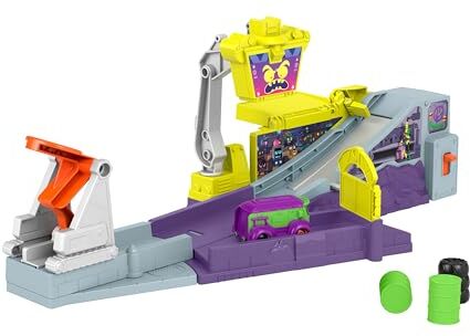 Fisher Price DC Batwheels Quartier Generale di Lancio della Legion of Zoom, playset con con macchinina, rampa, Lanciatore e Furgoncino Prank di Joker, Giocattolo per Bambini, 3+ Anni,