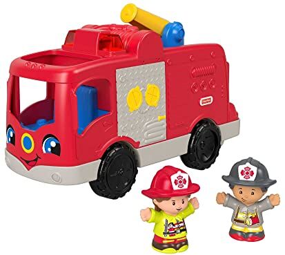 Fisher Price Little People Helping Others Fire Truck Multilanguage Edition, giocattolo musicale dei pompieri con figure per bambini e bambini in età prescolare età 1-5 anni,