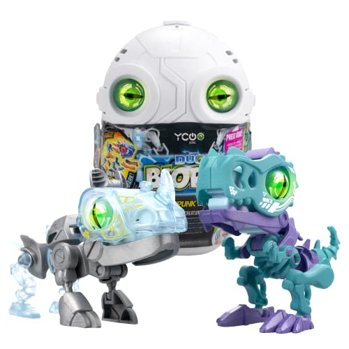 YCOO Robot Dinosauro Cyber Punk Duo nel Suo Uovo Sorpresa da Costruire, Effetti Sonori e Luminosi, 6 Diversi Biopods da Collezionare, 9 cm, Dai 5 Anni