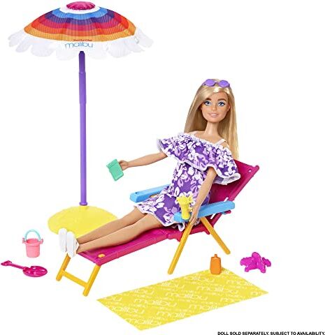 Barbie - Playset Giornata in Spiaggia con Ombrellone, Lettino e Tanti Accessori, Giocattolo per Bambini 3+Anni,