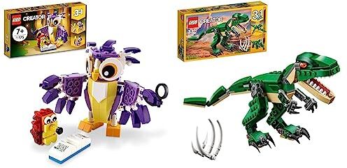 Lego Creator 3in1 Creature della Foresta Fantasy, Set con Animali Giocattolo tra cui Gufo e Coniglio & Creator Dinosauro, Modellini 3 in 1 di T-Rex, Triceratopo e Pterodattilo