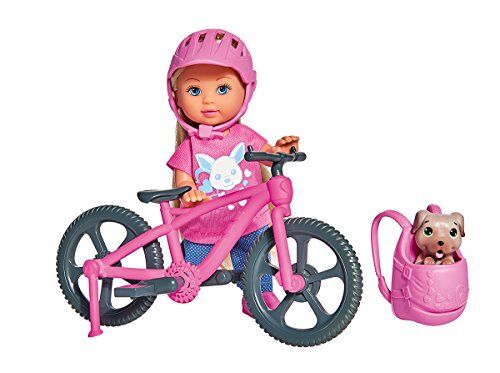 Simba Evi Love Bambola con Bicicletta, Cane e Zaino, 12 cm, per Bambini dai 3 Anni in su