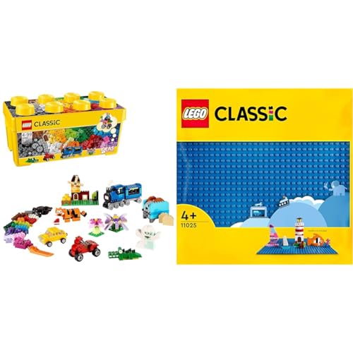 Lego Classic Scatola Mattoncini Creativi Media, Contenitore con Costruzioni Colorate & Classic Base Blu, Tavola per Costruzioni Quadrata con 32x32 Bottoncini, Piattaforma Classica per Mattoncini