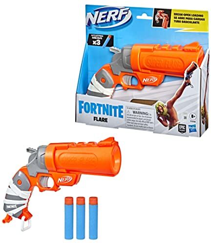 Hasbro Nerf Fortnite Flare, Blaster con dardi, con Caricamento dei dardi ad Apertura Completa, 3 dardi Nerf AccuStrike Mega, Dotato di Impugnatura di armamento