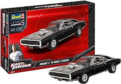 Revell Fast & Furious Dominics 1970 Dodge Charger, modello auto in scala 1:25 con la famosa serie di pellicole, 21,6 cm fedele all'originale modellino per professionisti, non verniciato