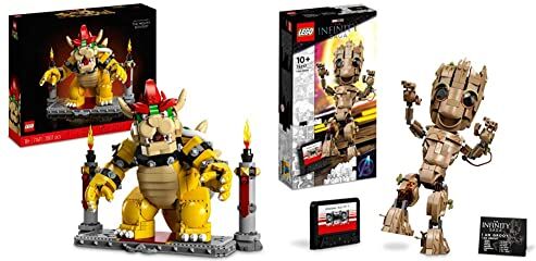 Lego 71411 Super Mario Il Potente Bowser, Kit di Costruzioni per Adulti, Idee Regalo, Personaggio Snodabile 3D da Collezione con Base da Battaglia & 76217 Marvel Io Sono Groot