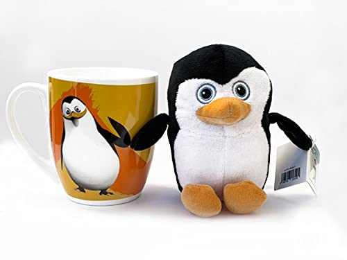 little Dreamers DreamWorks Heroes Set regalo – Shrek, Kung Fu Panda, Madagascar, Home – Tazza da 300 ml + peluche, idea regalo (skipper – pinguino)