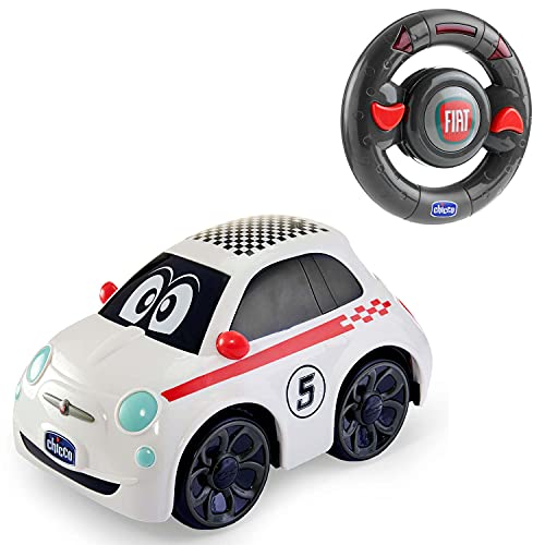 Chicco Auto sportiva con telecomando Fiat 500 RC , telecomandato con volante intuitivo, veicolo a motore radiocomandato con suoni e clacson Giocattoli per bambini dai 2 anni in su bianco