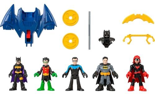 Fisher Price Imaginext DC Super Friends Multipack Batman, set da 5 personaggi snodati e 7 accessori, include Batglider che lancia i proiettili, avventure di Gotham City, giocattolo per bambini, 3+ anni,