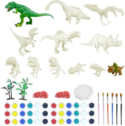 DATEFUN 64 Pcs Pittura di Dinosauri Giocattolo  Kit Pittura Dinosauro per Bambini Regalini Fine Festa Compleanno Set di Giocattoli per Bambini Creativi per Ragazzi Ragazze