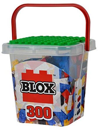 Simba Blox 300 mattoncini per bambini a partire dai 3 anni, 8 mattoncini con piastra di base, completamente compatibile, colori assortiti, nero, rosso, bianco, giallo, blu