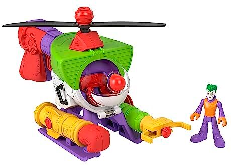 Fisher Price Imaginext DC Super Friends Elicottero Robot di Joker, elicottero trasformabile in robot alto 25 cm, personaggio Joker e accessorio proiettile inclusi, giocattolo per bambini, 3+ anni,