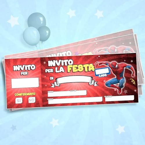 SLIDE n. 24 Inviti compleanno SPIDERMAN bambini. Blocchetto Invito per festa 24 inviti, Cartoncino spesso di qualità… (SPIDERMAN)