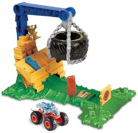 HOT WHEELS Monster Trucks Sfida Demolizione del Carico Rhinomite, playset Arena degli Scontri con Truck Rhinomite in Scala 1:64 e 2 macchinine schiacciate, Giocattolo per Bambini, 4+ Anni,