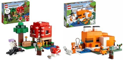 Lego 21179 Minecraft La Casa dei Funghi, Giocattoli per Bambini di 8+ Anni & 21178 Minecraft Il Capanno della Volpe, Mattoncini da Costruzione, Set con Zombie e Animali