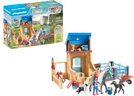 Playmobil Horses of Waterfall  Stalla con recinto, avventure nel pittoresco Waterfall Ranch con Amelia e Whisper, giochi di ruolo divertenti, giocattolo sostenibile per bambini dai 5 anni in su