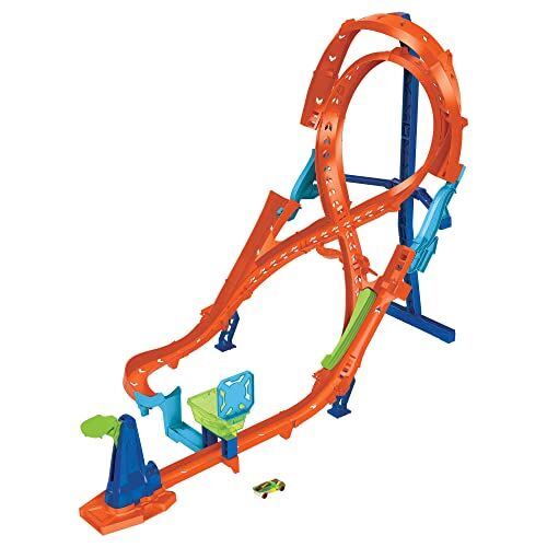 Hot Wheels Salto Verticale con Loop Infinito, pista per gare e acrobazie, include 1 macchinina e si collega ad altre piste , giocattolo per bambini, 5+ anni,