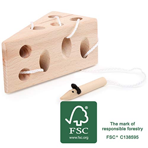 Small Foot infilare Formaggio e Topo in Legno Certificato FSC 100%, Il Classico Gioco per la motricità Gatto Giocattoli, Multicolore, s,