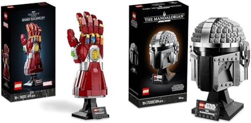 Lego 76223 Marvel Guanto dell'Infinito di Iron Man, Modellino da Costruire con Gemme dell'Infinito, Set Film Avengers: Endgame & 75328 Star Wars Casco del Mandaloriano