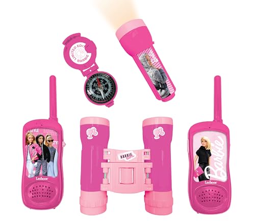 Lexibook Mattel Barbie-Set da avventuriero per Bambini, Walkie-Talkie 120m, Binocolo, Bussola, Torcia,