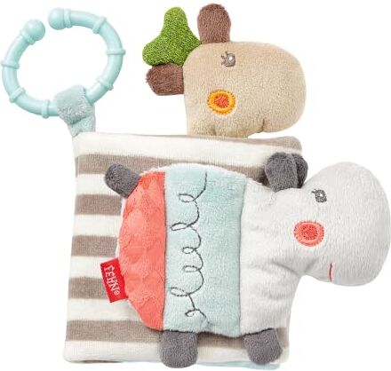 Fehn Libro tattile  Loopy & Lotta libro passeggino in tessuto libro giocattolo per bambini con squeaker, sonaglio, carta frusciante e specchio libro in tessuto per neonati e bambini da 0+ mesi