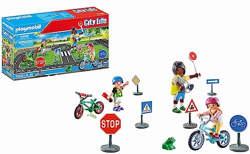 Playmobil City Life  Educazione stradale, Corso di bicicletta, segnali stradali in bicicletta e altro, giocattolo per bambini dai 4 anni in su