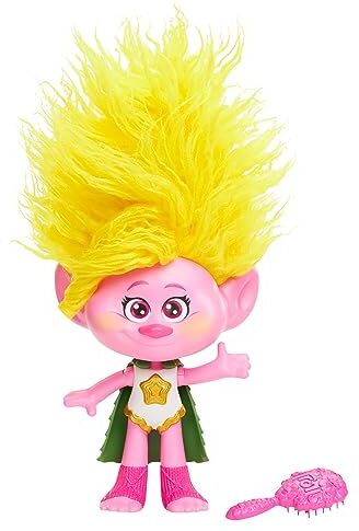 Mattel Trolls 3 Tutti Insieme Viva Capelli Arcobaleno Musicale, bambola con musica, luci e suoni, pettine incuso, look ispirato al film, giocattolo per bambini, 3+ anni,