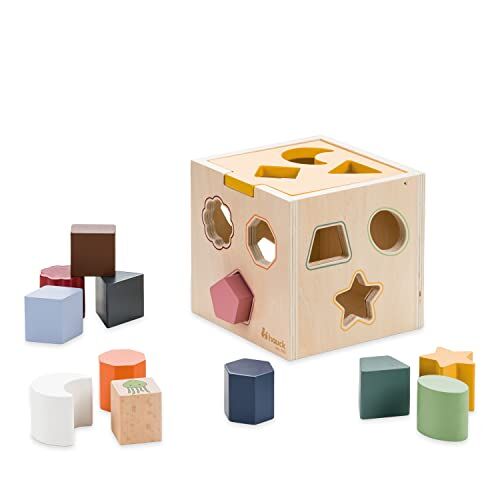 Hauck Sort N Tidy Cubo in Legno (Approvato FSC®) da 12M+ Cubo Legno Bambini per Abilità Logiche e Manuali, con 12 Formine ad Incastro Stimola la Concentrazione e a Riconoscere le forme