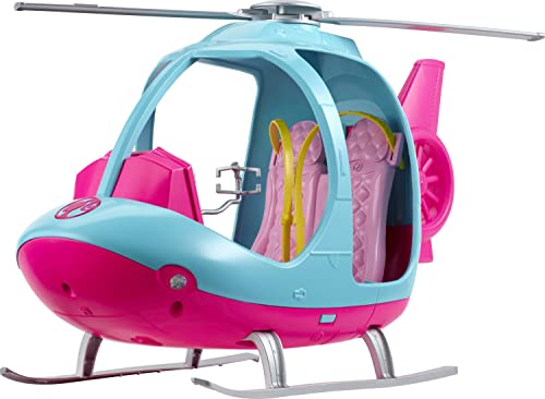 Barbie Elicottero  Viaggiatrice, elicottero di  rosa e azzurro con elica che gira, con due sedili con cinture di sicurezza allacciabili, giocattolo per bambini, 3+ anni,