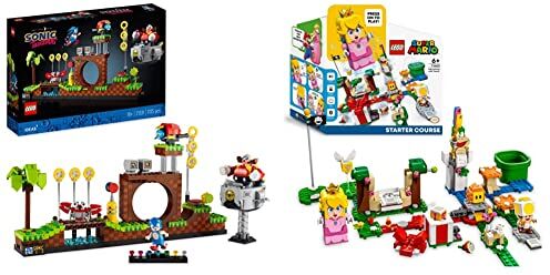 Lego 21331 Ideas Sonic the Hedgehog Green Hill Zone, Modello da Costruire & 71403 Super Mario Starter Pack Avventure di Peach, Personaggio Interattivo della Principessa