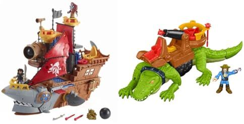 Fisher Price Imaginext Galeone dei Pirati con Mini Personaggi e Accessori, Giocattolo per Bambini 3+ Anni, DHH61 & Capitan Uncino con Coccodrillo, Giocattolo per Bambini 3+ Anni, DHH63