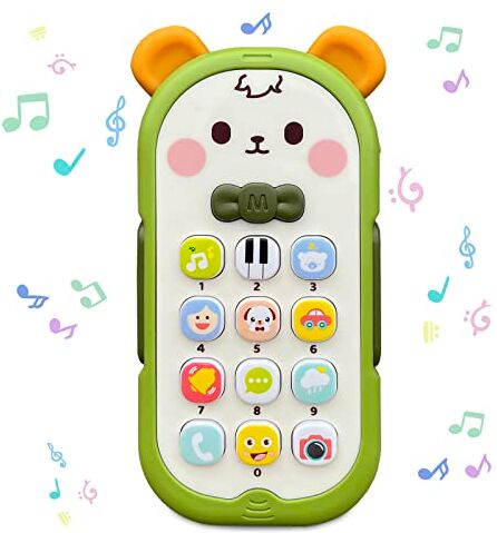 Funsland Telefono Giocattolo per Bambini, Cellulare Giocattolo per Neonato, Baby Smart Phone, Giocattoli Elettronici per l'apprendimento, Musica, Numeri, Animali Dormire, Regalo per Neonato 1 2 3 Anni