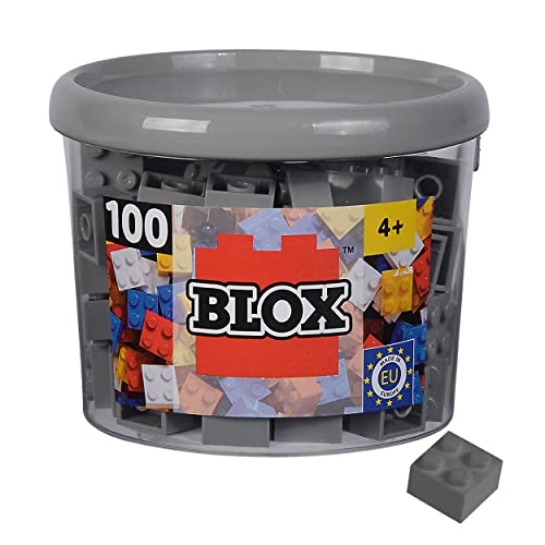 Simba costruzioni Blox, 100 mattoncini grigi per bambini dai 3 anni in su, confezione da 4 pezzi, di alta qualità, completamente compatibili con molti altri produttori, Grigio