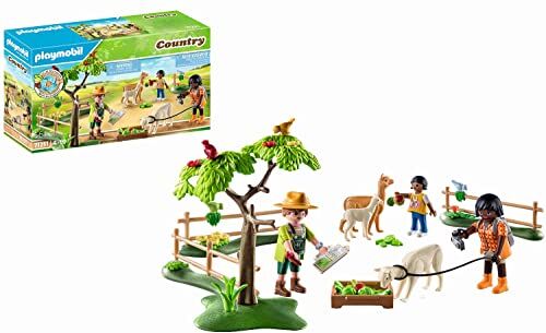 Playmobil Country  Passeggiata con gli alpaca, animali della fattoria biologica, giocattoli sostenibili per bambini dai 4 anni in su