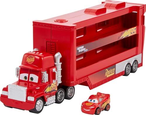 Mattel Disney Pixar CARS Mack Mini Racers Trasportatore, include mini veicolo die-cast di Saetta McQueen, trasporta fino a 18 mini veicoli da corsa, giocattolo per bambini, 4+ anni,