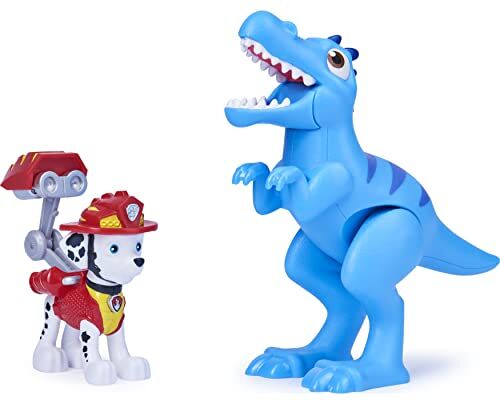 Paw Patrol Dinosaur Rescue Marshall Hero Pup Spielfigur im Set mit beweglicher Dinosaurier-Figur und Überraschungs-Dino, Gioco per Bambini ab 3 Anni, Colore Grey,