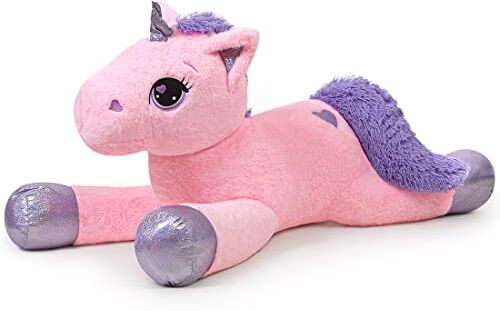 Yeqivo Giocattoli di Unicorno Gigante Peluche Animali di Peluche di Unicorno Viola Grande Arcobaleno Unicorn Plush （Rosa puro,60CM）