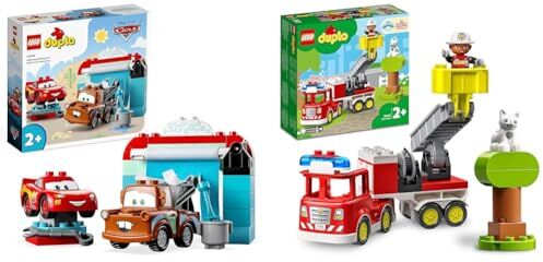 Lego 10996 DUPLO   Disney PixarCars Divertimento all’Autolavaggio con Saetta McQueen e Cricchetto & 10969 DUPLO Town Autopompa, Camion Giocattolo dei Pompieri con Luci e Sirena