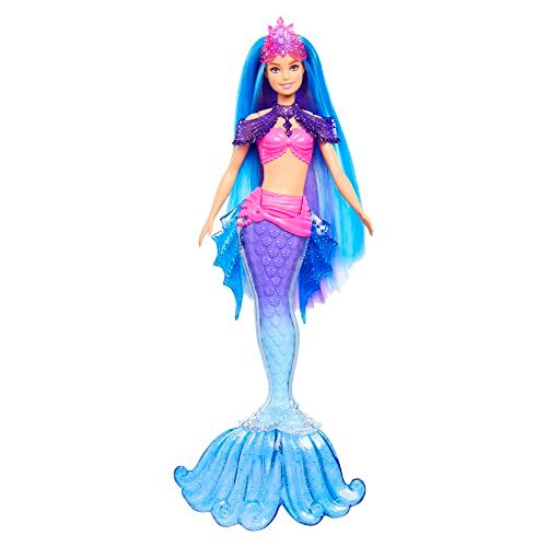 Barbie Sirene Malibu Roberts, Bambola Sirena con Cucciolo, Pinne Intercambiabili, Spazzola e Accessori, Giocattolo per Bambini 3+ Anni,