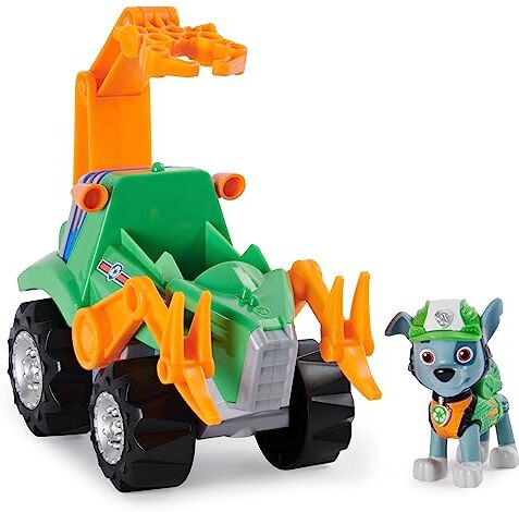 Paw Patrol Veicolo Dino Rescue di Rocky   Camion per la Raccolta di rifiuti riciclabili con Motore a retrocarica   Personaggio Dinosauro Misterioso Inclusi   Giochi