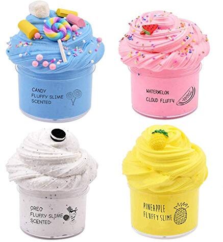 SIMUR 4 Pack Butter Slime Kit, with Yellow UVA, Pink Watermelon, Coffee, Blue Candy and White Slime Putty Giocattolo di Fango profumato Bambini Adulti