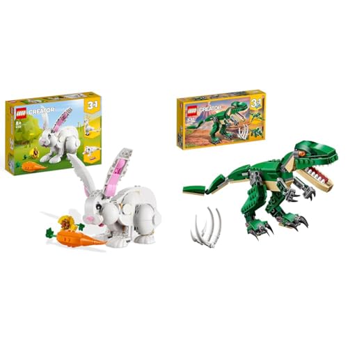 Lego 31133 Creator Coniglio Bianco, Set di Costruzioni, Animali Giocattolo per Bambini & 31058 Creator Dinosauro, Giocattolo 3 in 1, Giochi per Bambini, Ragazzi e Ragazze in Mattoncini