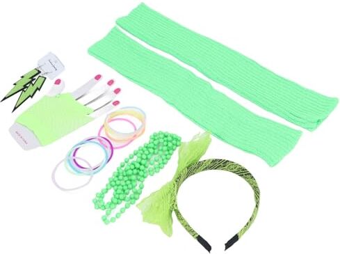 Generic Kit Fascia per Capelli in Pizzo Al Neon, Braccialetti Leggeri Anni '80 Fascia per Capelli in Pizzo Orecchini Al Neon per Halloween per Donne (GREEN)