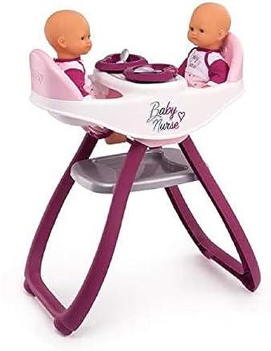 Smoby - Baby Nurse Seggiolone con Doppia trasformabile a Dondolo + 4 Accessori Inclusi, Colore Prugna,